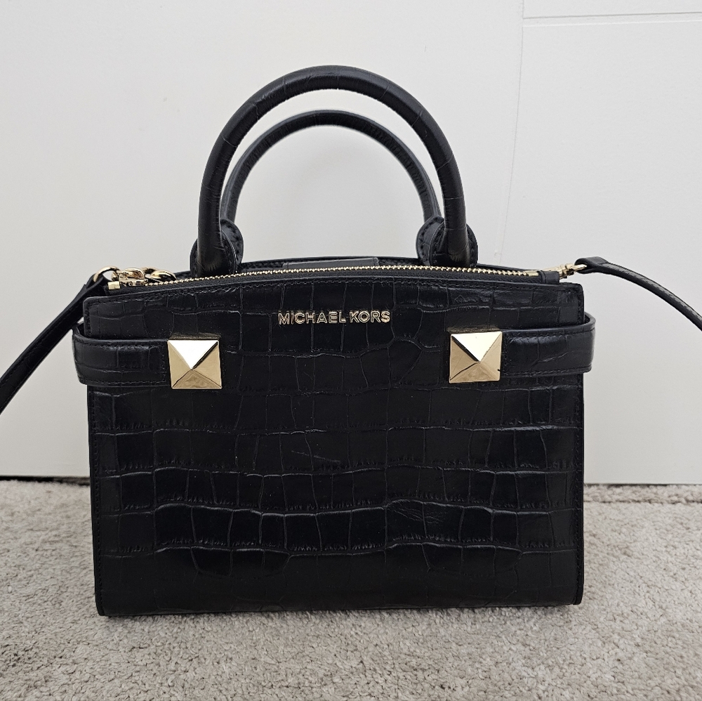 Authentic Michael Kors Black Croc-Embossed Handbag